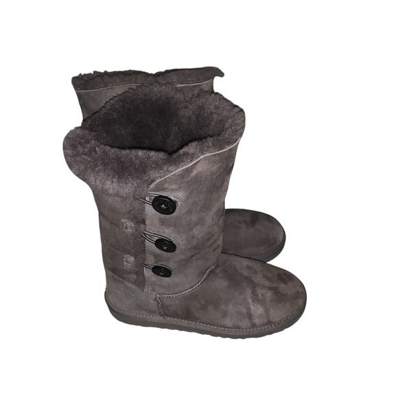 Ugg Women's Suede Fur Lined Bailey Triple I  Button Tall Boots Gray Size 6 VG - Picture 1 of 5